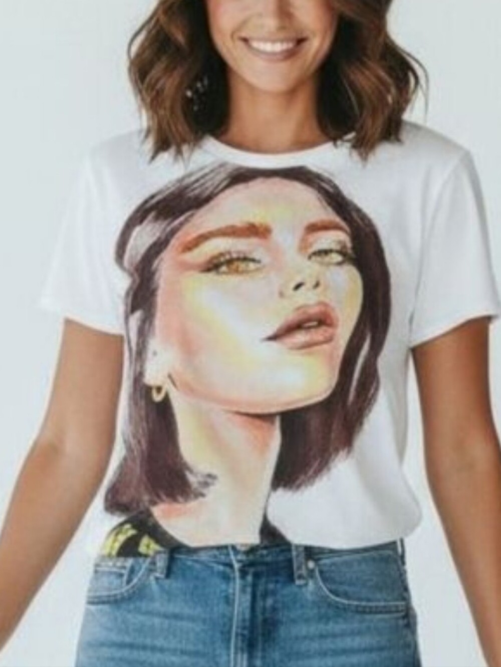 Zara Artistic Face Print White Tee